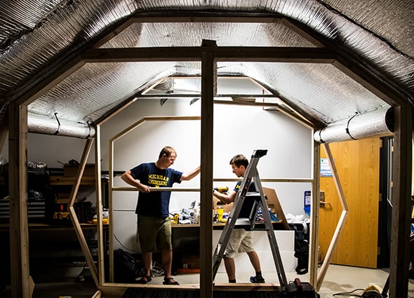 Students construct a Mars Habitat in the basement of the Space Research Building.