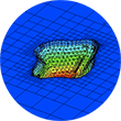 A computer model of a rock covered with a rainbow of colors and prisms to map its dimensions